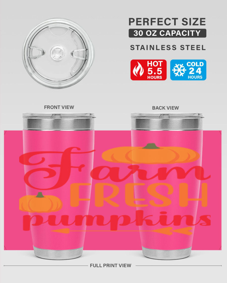 FarmFreshPumpkins 177# tumbler in stainless steel with a vibrant pumpkin design, perfect for hot and cold beverages.