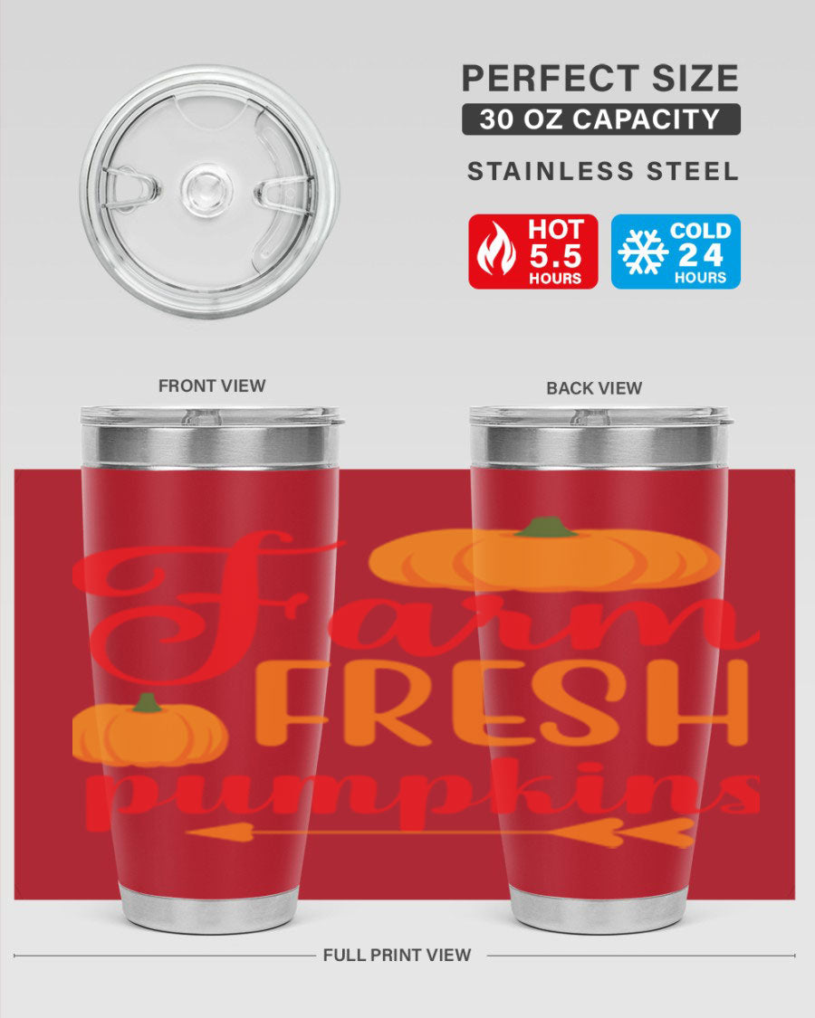 FarmFreshPumpkins 177# tumbler in stainless steel with a vibrant pumpkin design, perfect for hot and cold beverages.