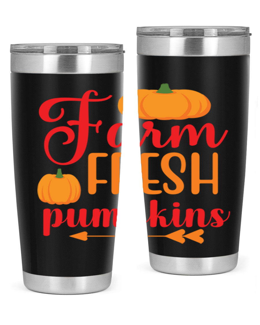 FarmFreshPumpkins 177# tumbler in stainless steel with a vibrant pumpkin design, perfect for hot and cold beverages.