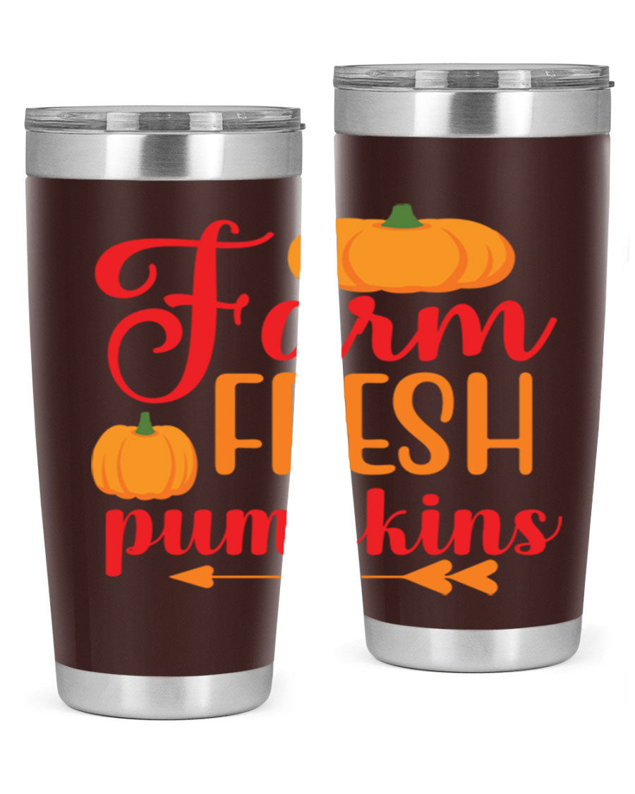 FarmFreshPumpkins 177# tumbler in stainless steel with a vibrant pumpkin design, perfect for hot and cold beverages.