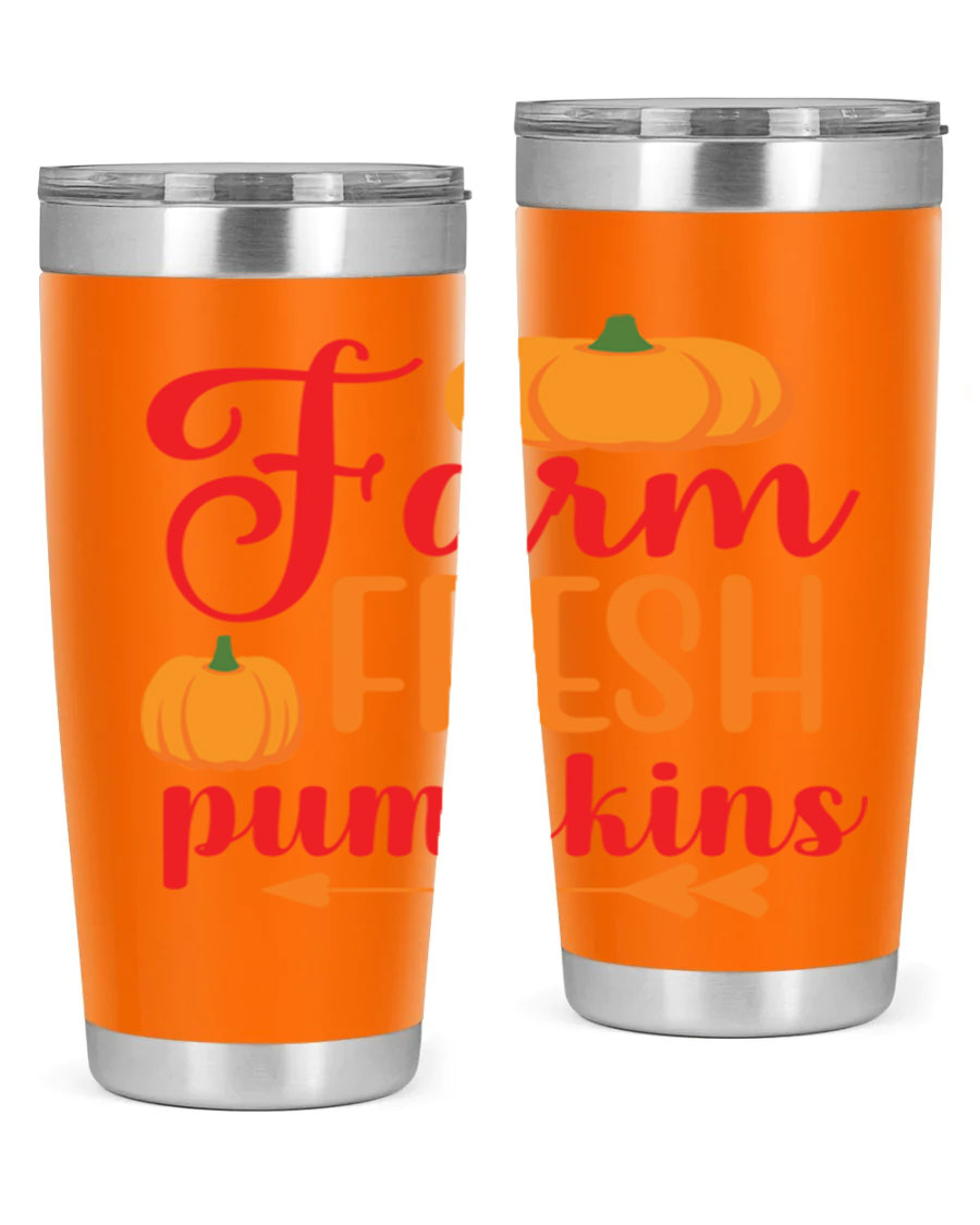 FarmFreshPumpkins 177# tumbler in stainless steel with a vibrant pumpkin design, perfect for hot and cold beverages.