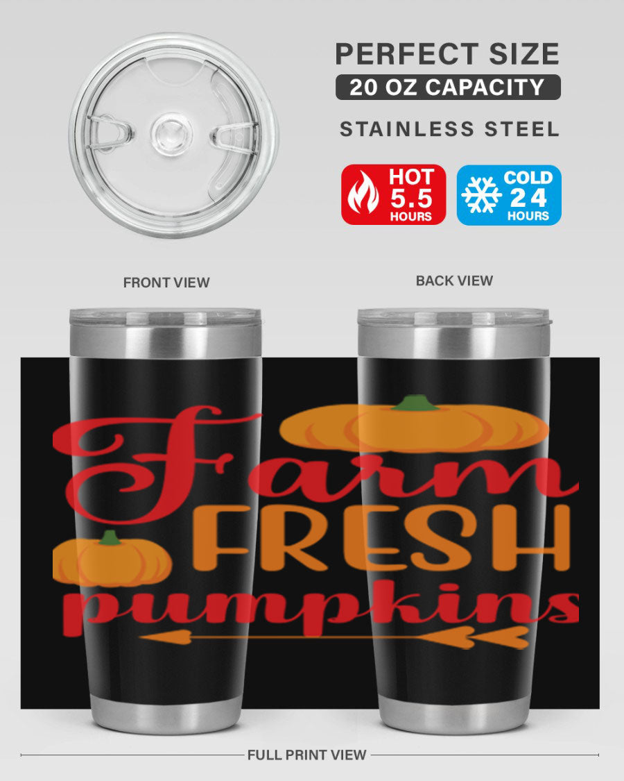 FarmFreshPumpkins 177# tumbler in stainless steel with a vibrant pumpkin design, perfect for hot and cold beverages.