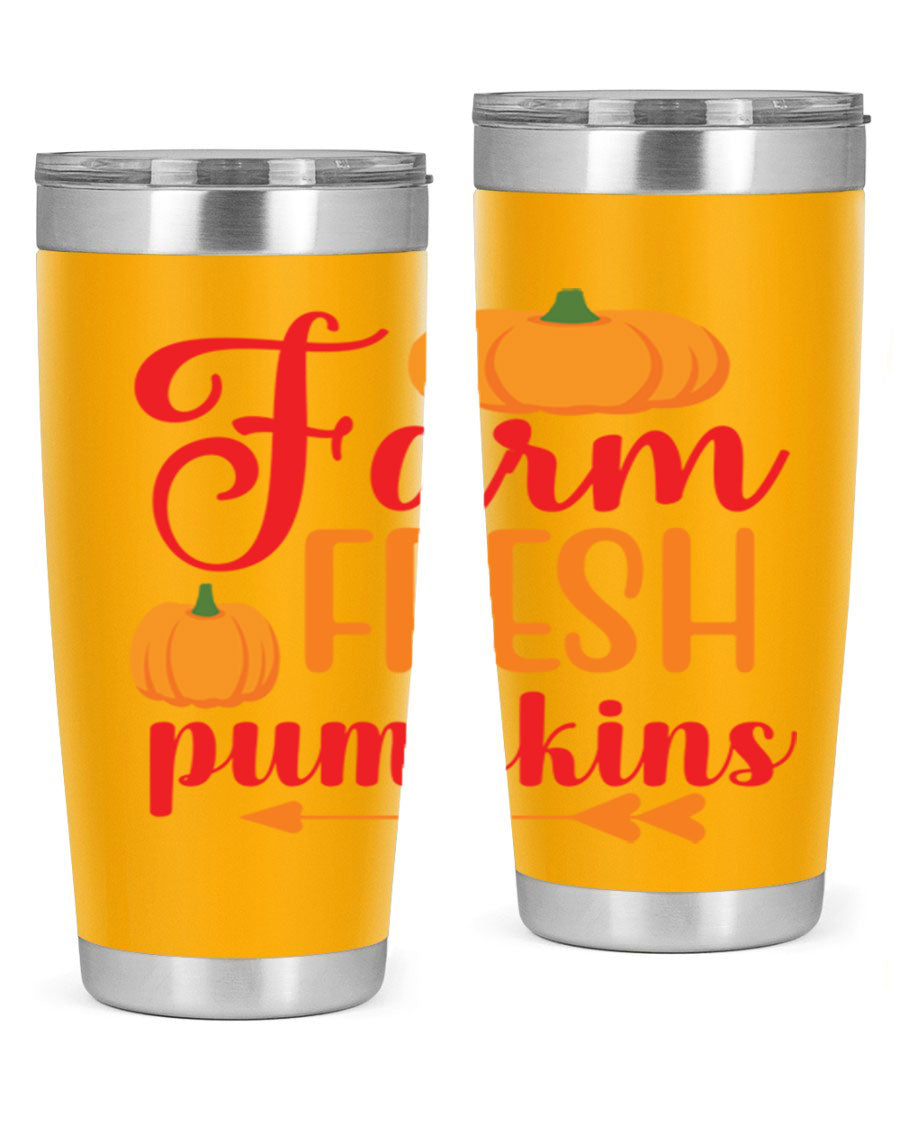 FarmFreshPumpkins 177# tumbler in stainless steel with a vibrant pumpkin design, perfect for hot and cold beverages.