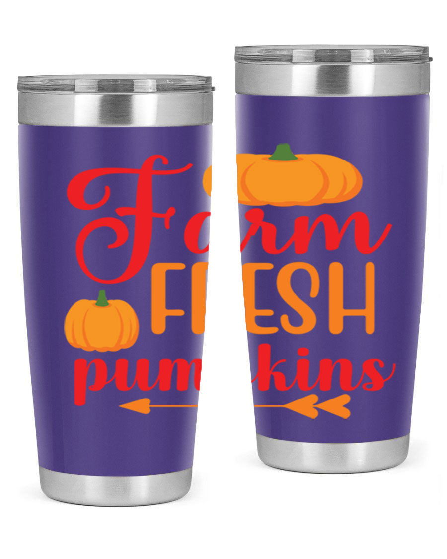 FarmFreshPumpkins 177# tumbler in stainless steel with a vibrant pumpkin design, perfect for hot and cold beverages.