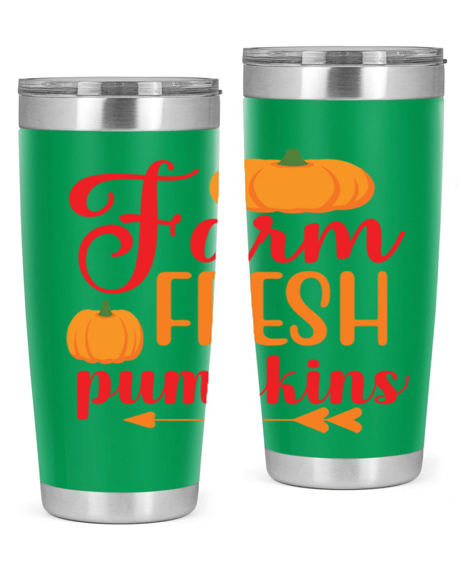 FarmFreshPumpkins 177# tumbler in stainless steel with a vibrant pumpkin design, perfect for hot and cold beverages.