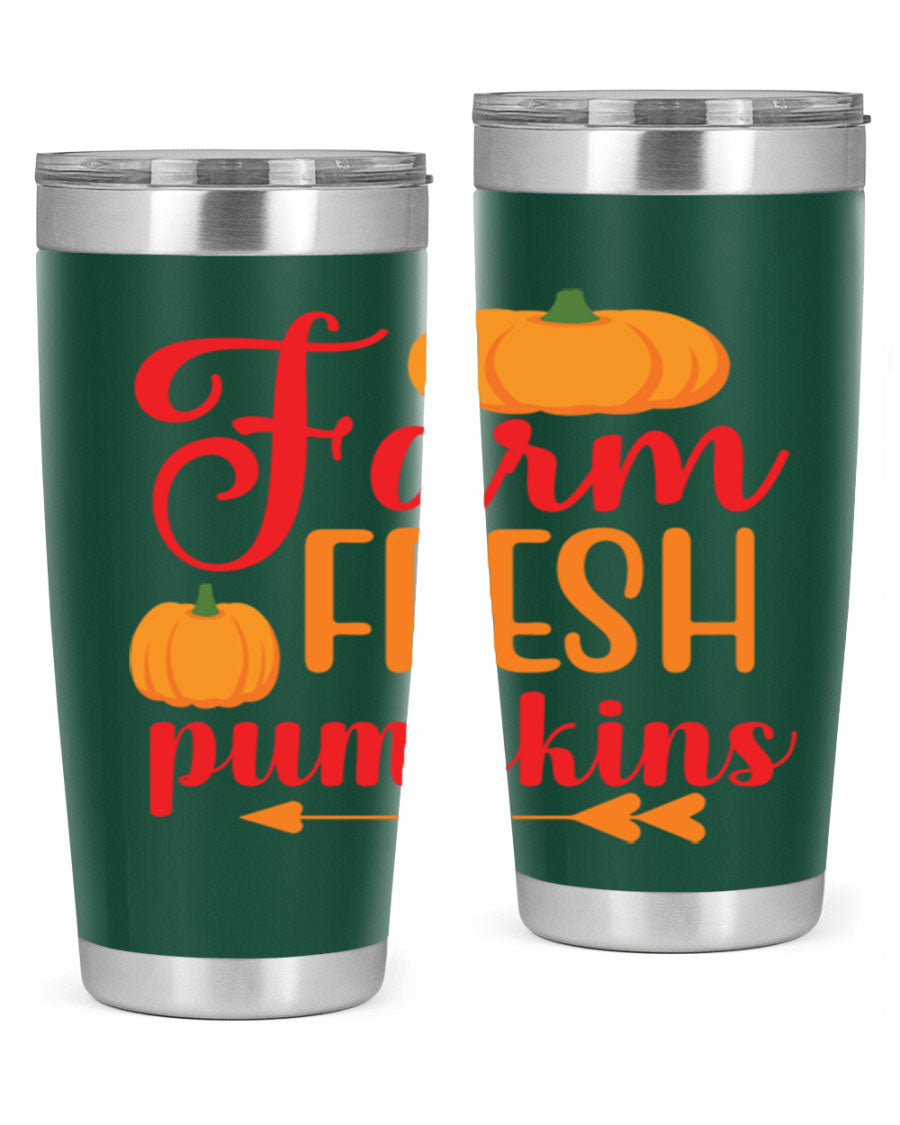 FarmFreshPumpkins 177# tumbler in stainless steel with a vibrant pumpkin design, perfect for hot and cold beverages.