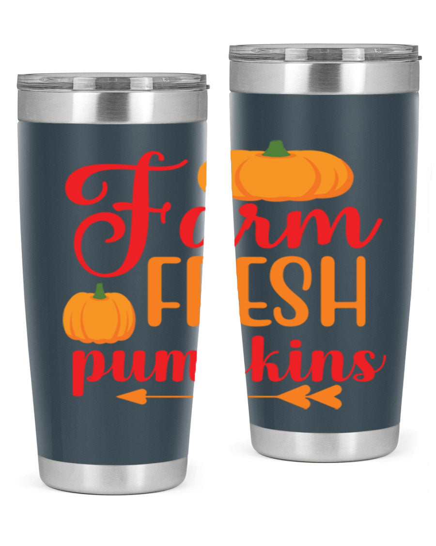 FarmFreshPumpkins 177# tumbler in stainless steel with a vibrant pumpkin design, perfect for hot and cold beverages.