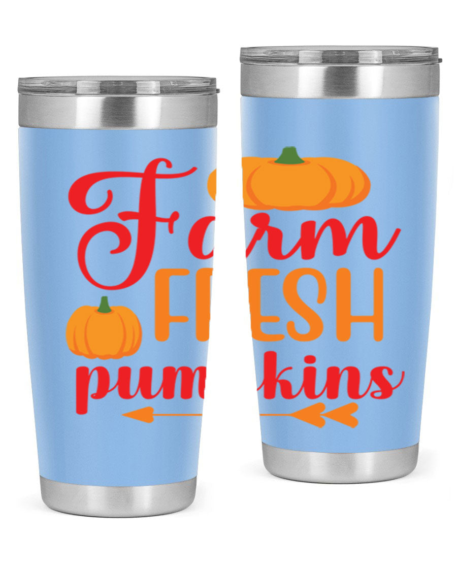 FarmFreshPumpkins 177# tumbler in stainless steel with a vibrant pumpkin design, perfect for hot and cold beverages.