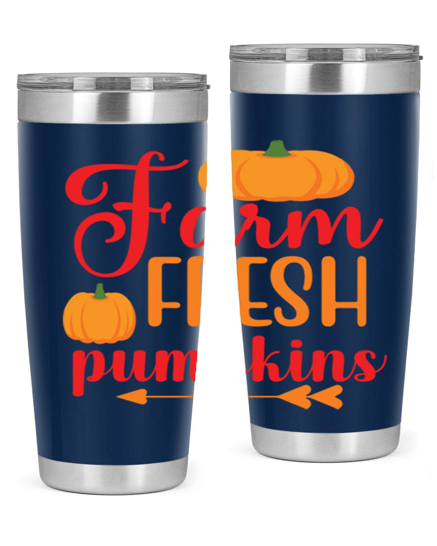 FarmFreshPumpkins 177# tumbler in stainless steel with a vibrant pumpkin design, perfect for hot and cold beverages.