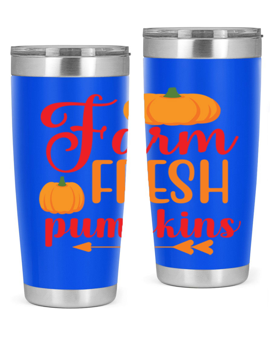 FarmFreshPumpkins 177# tumbler in stainless steel with a vibrant pumpkin design, perfect for hot and cold beverages.