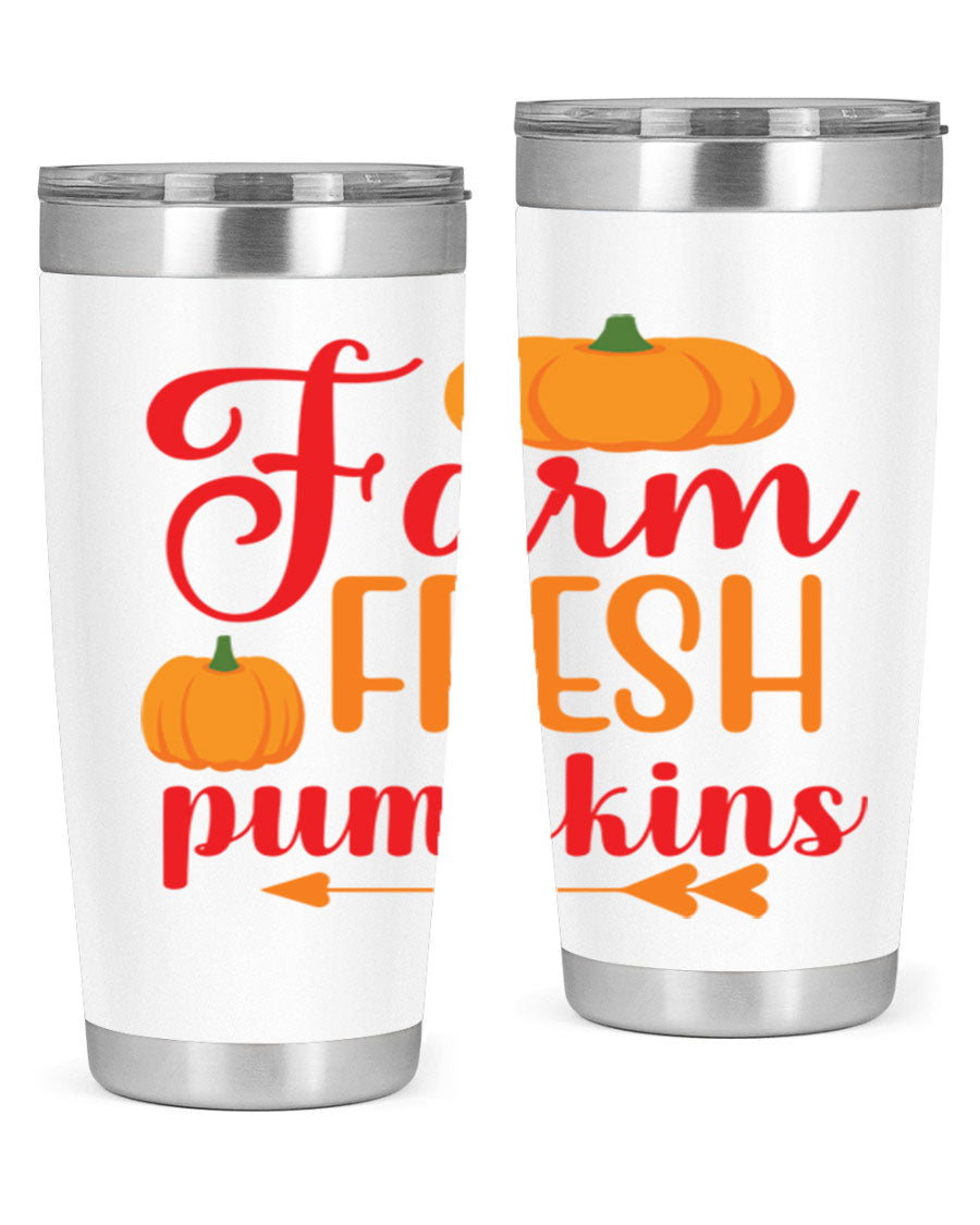 FarmFreshPumpkins 177# tumbler in stainless steel with a vibrant pumpkin design, perfect for hot and cold beverages.