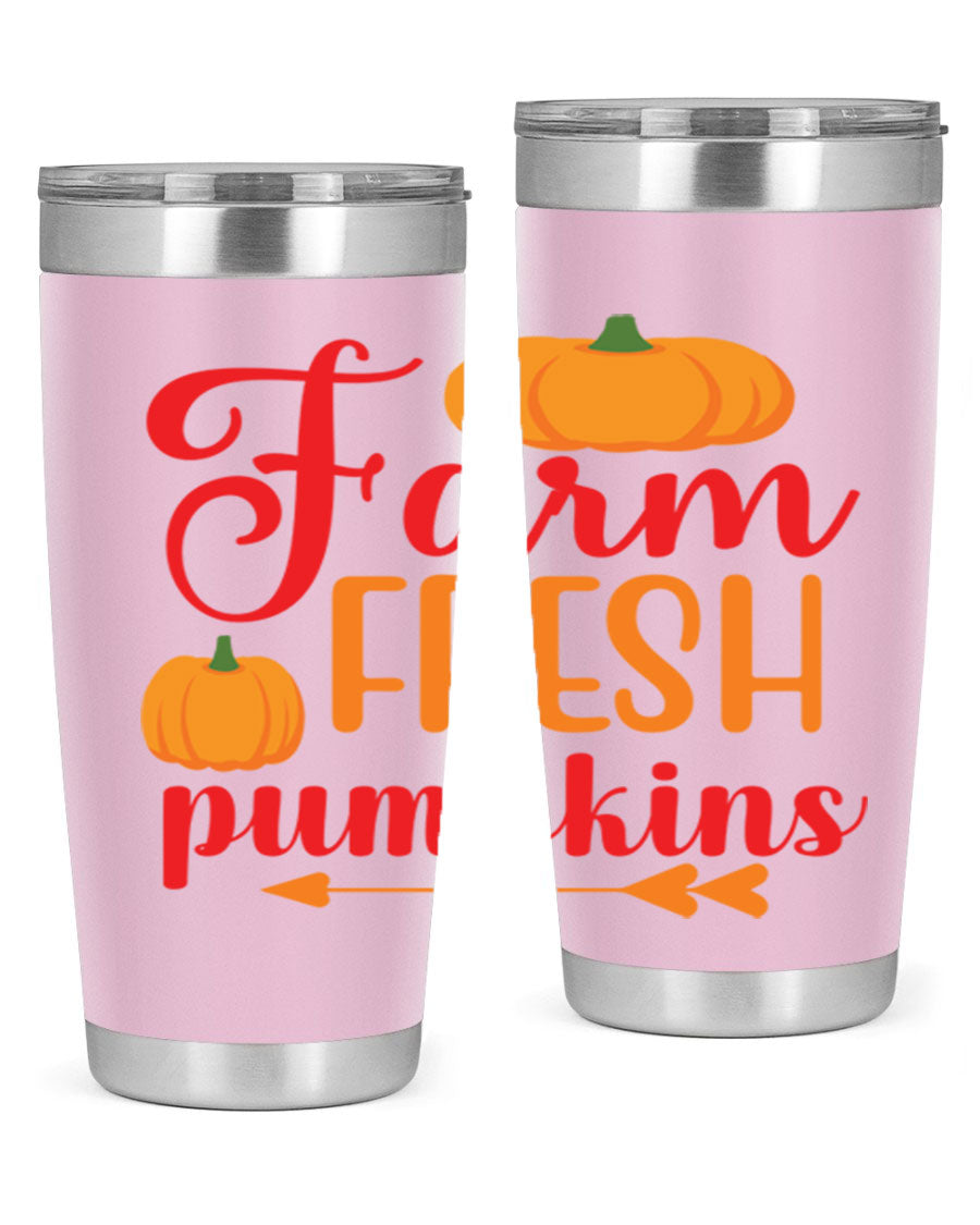 FarmFreshPumpkins 177# tumbler in stainless steel with a vibrant pumpkin design, perfect for hot and cold beverages.