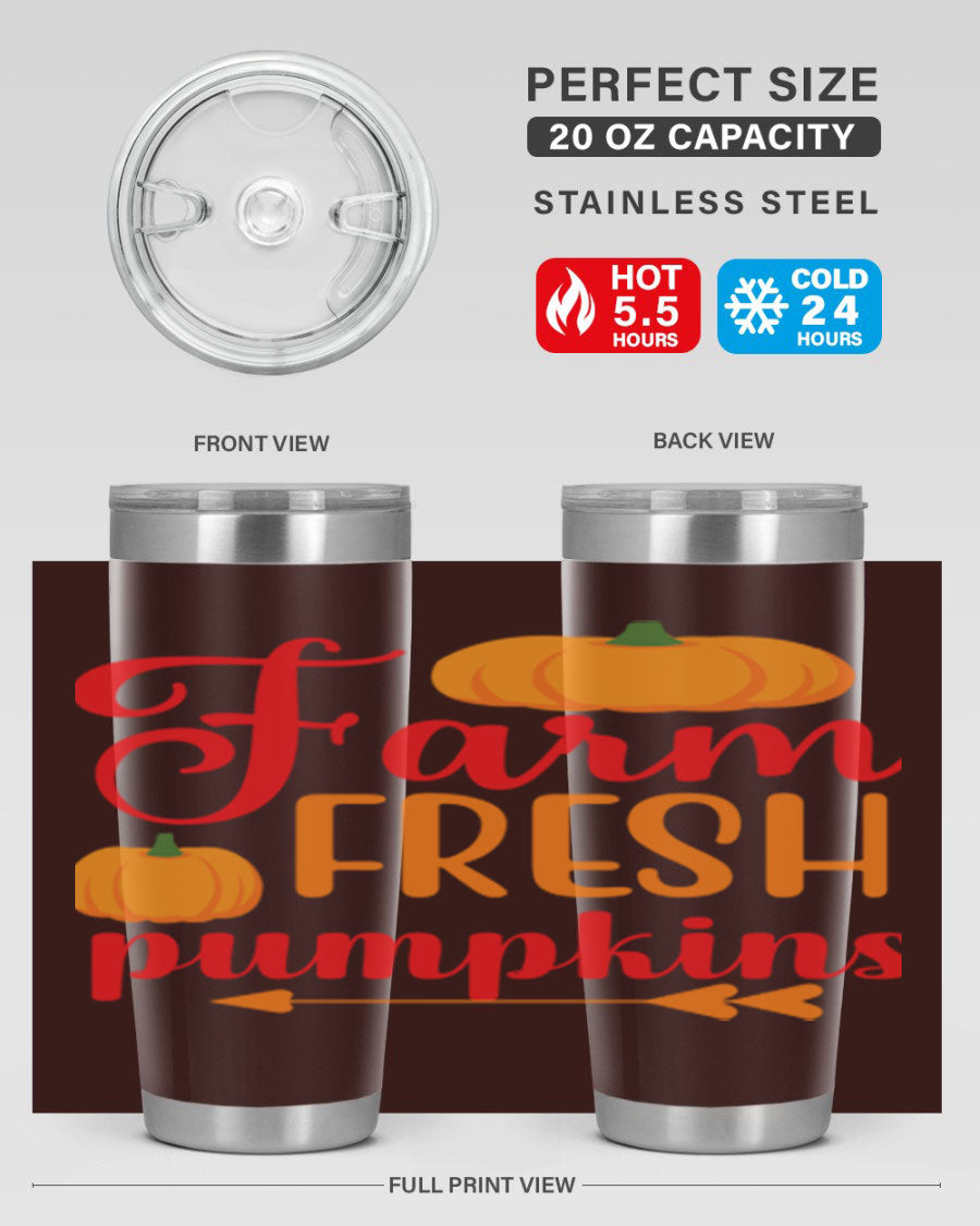 FarmFreshPumpkins 177# tumbler in stainless steel with a vibrant pumpkin design, perfect for hot and cold beverages.