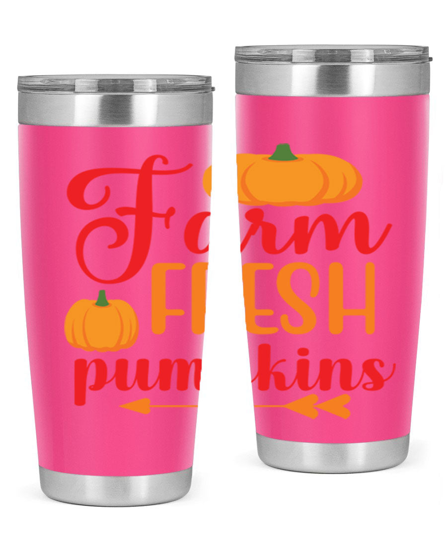 FarmFreshPumpkins 177# tumbler in stainless steel with a vibrant pumpkin design, perfect for hot and cold beverages.