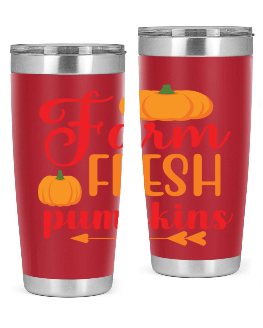 FarmFreshPumpkins 177# tumbler in stainless steel with a vibrant pumpkin design, perfect for hot and cold beverages.
