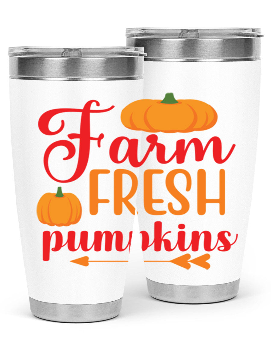FarmFreshPumpkins 177# tumbler in stainless steel with a vibrant pumpkin design, perfect for hot and cold beverages.