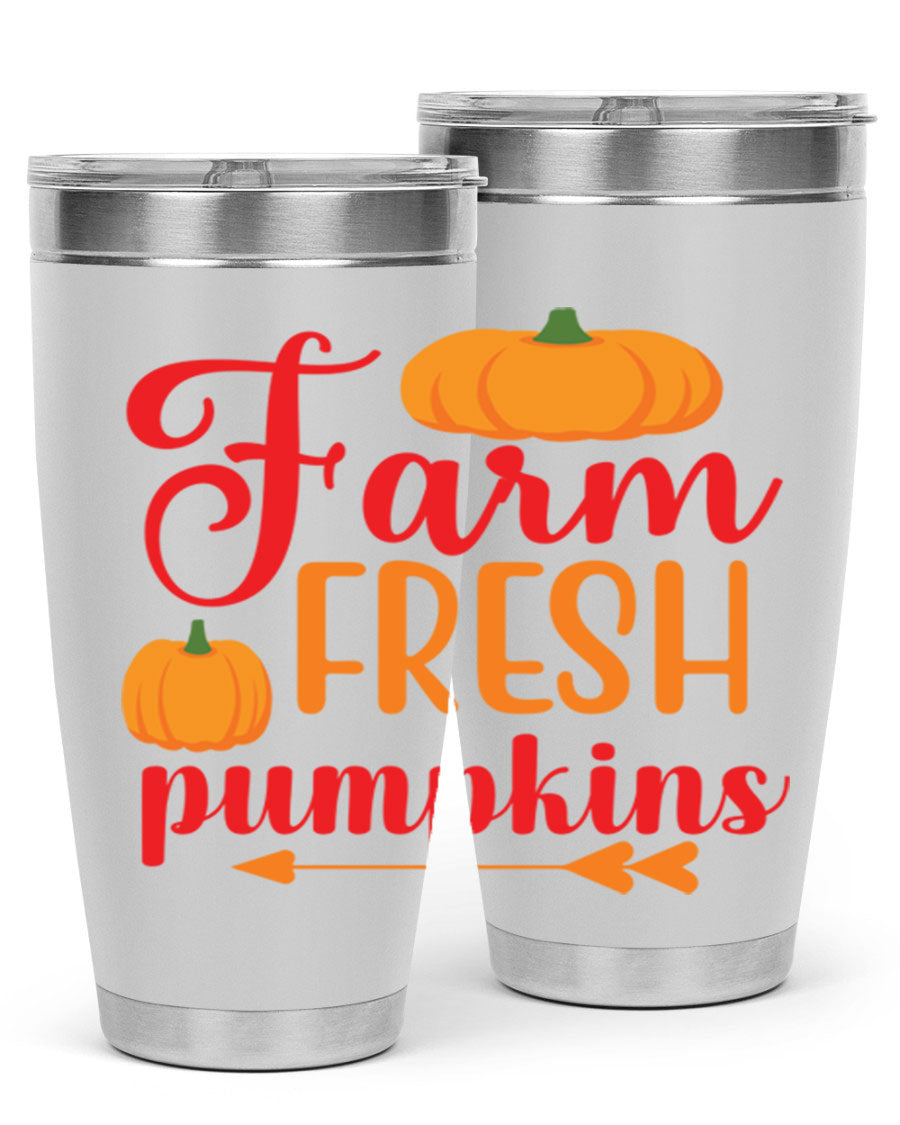 FarmFreshPumpkins 177# tumbler in stainless steel with a vibrant pumpkin design, perfect for hot and cold beverages.