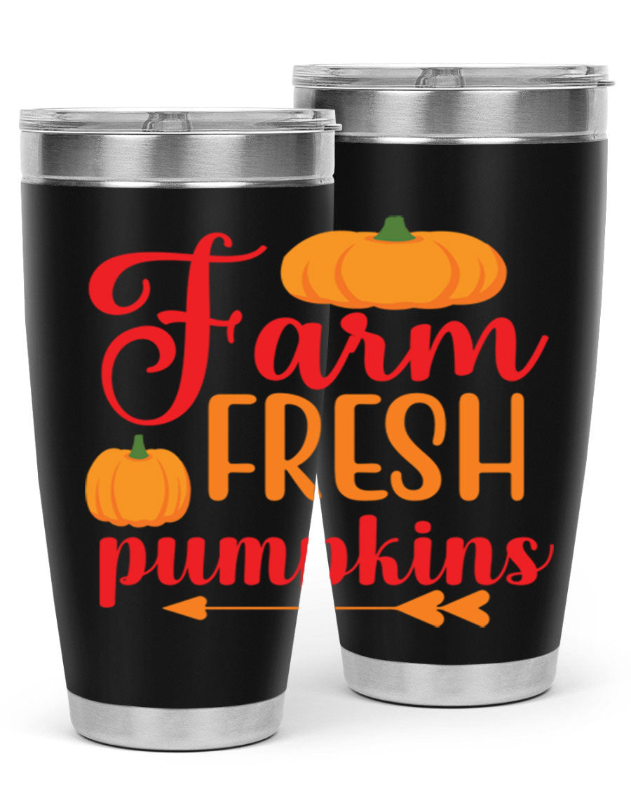 FarmFreshPumpkins 177# tumbler in stainless steel with a vibrant pumpkin design, perfect for hot and cold beverages.