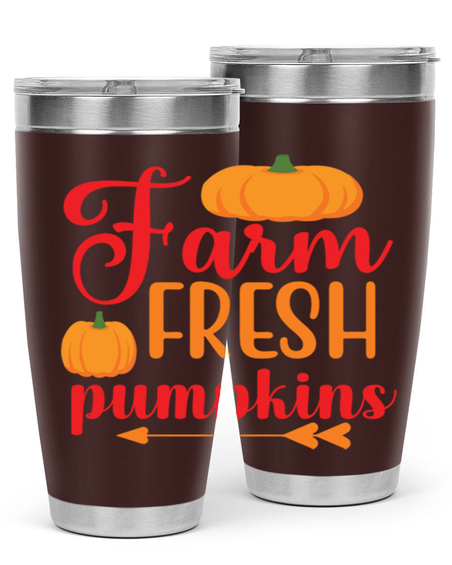 FarmFreshPumpkins 177# tumbler in stainless steel with a vibrant pumpkin design, perfect for hot and cold beverages.
