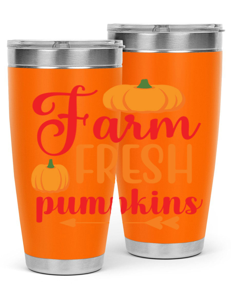 FarmFreshPumpkins 177# tumbler in stainless steel with a vibrant pumpkin design, perfect for hot and cold beverages.