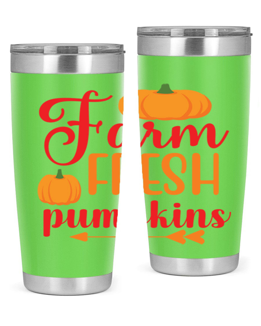 FarmFreshPumpkins 177# tumbler in stainless steel with a vibrant pumpkin design, perfect for hot and cold beverages.