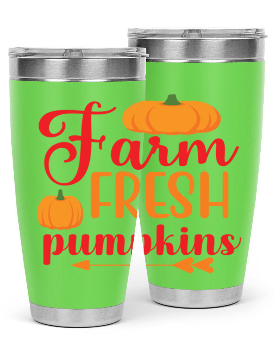 FarmFreshPumpkins 177# tumbler in stainless steel with a vibrant pumpkin design, perfect for hot and cold beverages.
