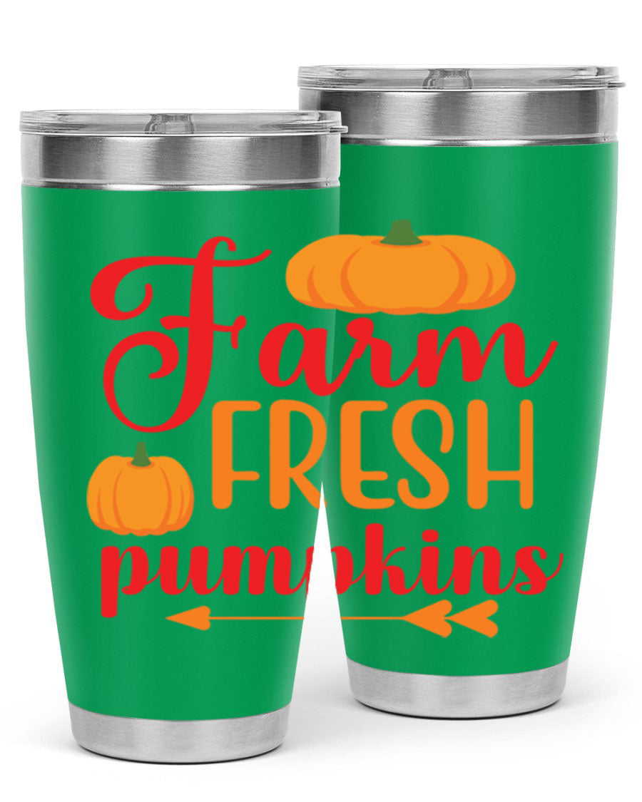 FarmFreshPumpkins 177# tumbler in stainless steel with a vibrant pumpkin design, perfect for hot and cold beverages.