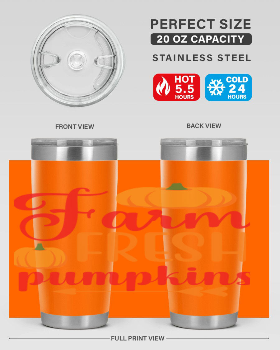 FarmFreshPumpkins 177# tumbler in stainless steel with a vibrant pumpkin design, perfect for hot and cold beverages.