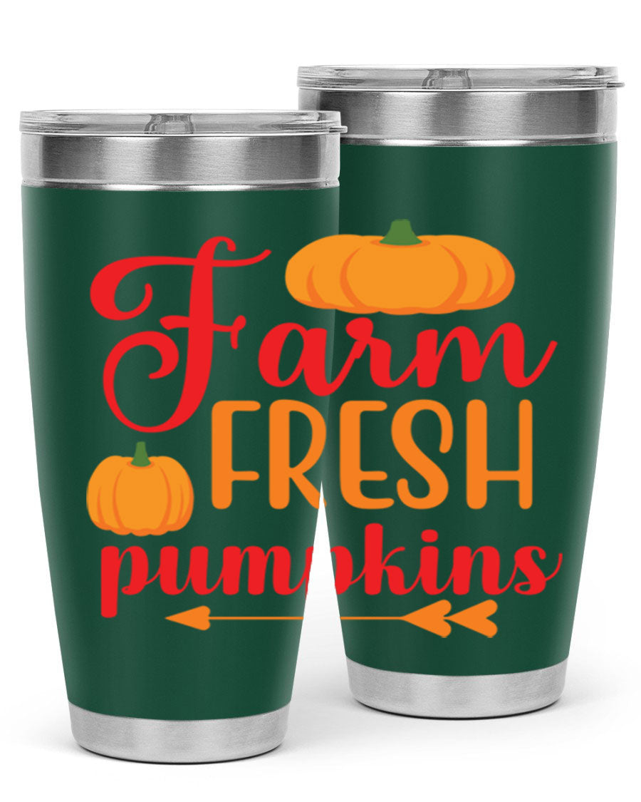 FarmFreshPumpkins 177# tumbler in stainless steel with a vibrant pumpkin design, perfect for hot and cold beverages.