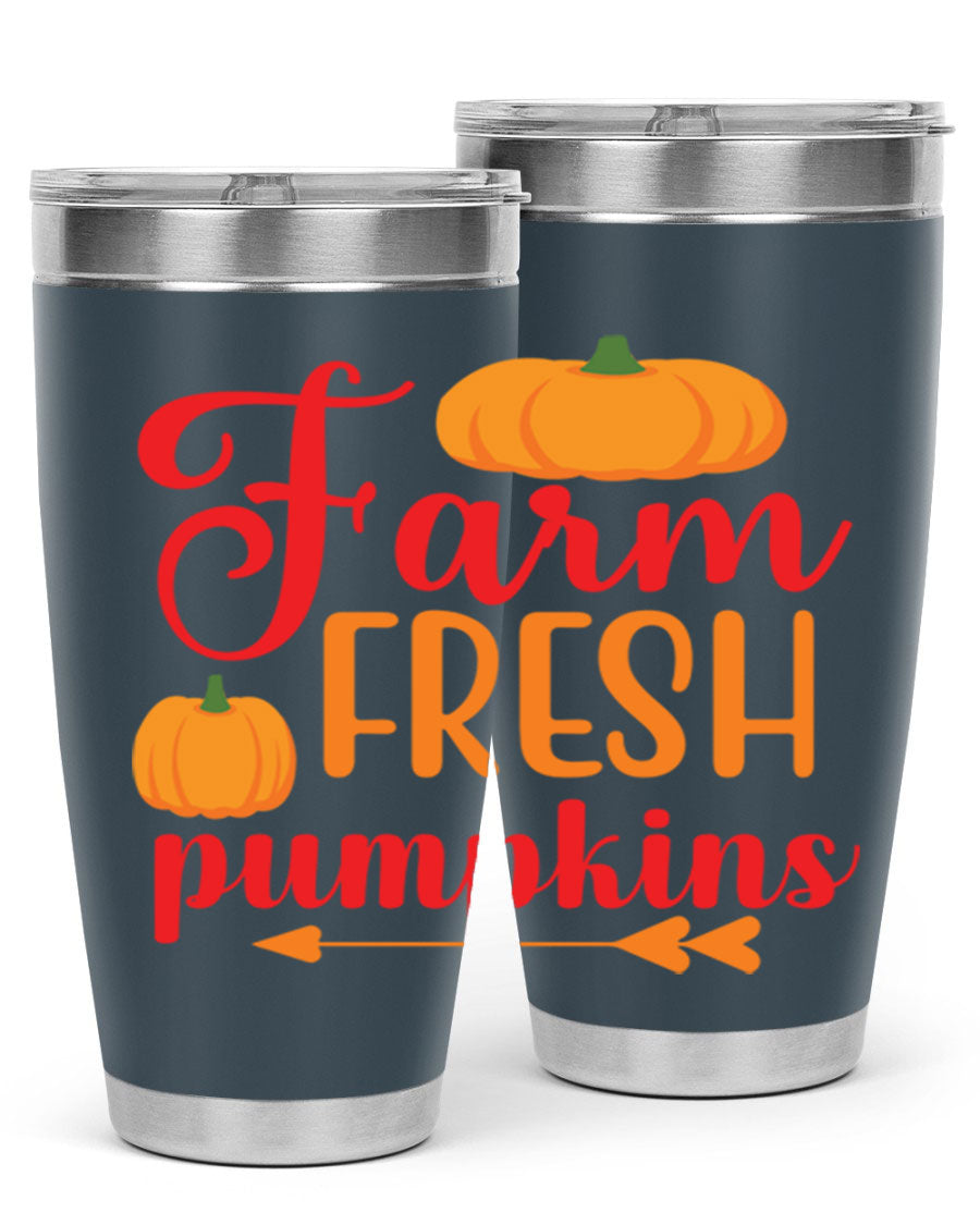 FarmFreshPumpkins 177# tumbler in stainless steel with a vibrant pumpkin design, perfect for hot and cold beverages.