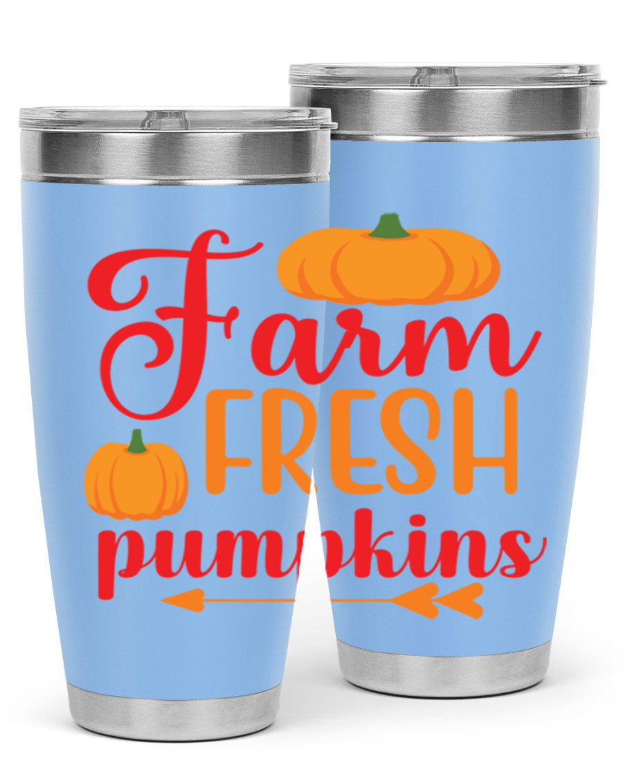 FarmFreshPumpkins 177# tumbler in stainless steel with a vibrant pumpkin design, perfect for hot and cold beverages.