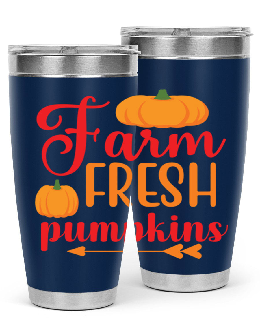FarmFreshPumpkins 177# tumbler in stainless steel with a vibrant pumpkin design, perfect for hot and cold beverages.
