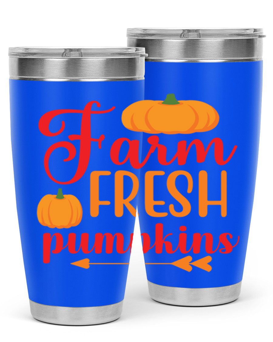 FarmFreshPumpkins 177# tumbler in stainless steel with a vibrant pumpkin design, perfect for hot and cold beverages.