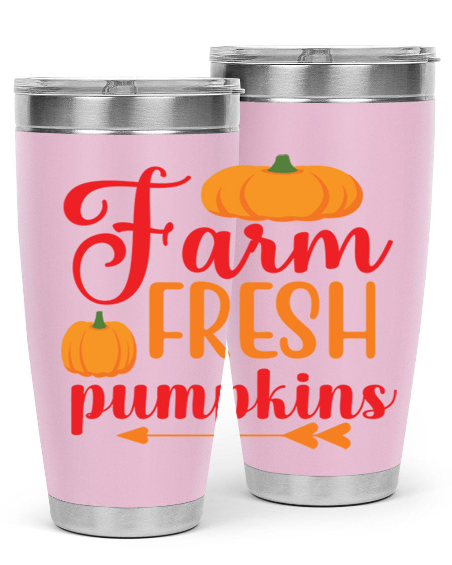 FarmFreshPumpkins 177# tumbler in stainless steel with a vibrant pumpkin design, perfect for hot and cold beverages.