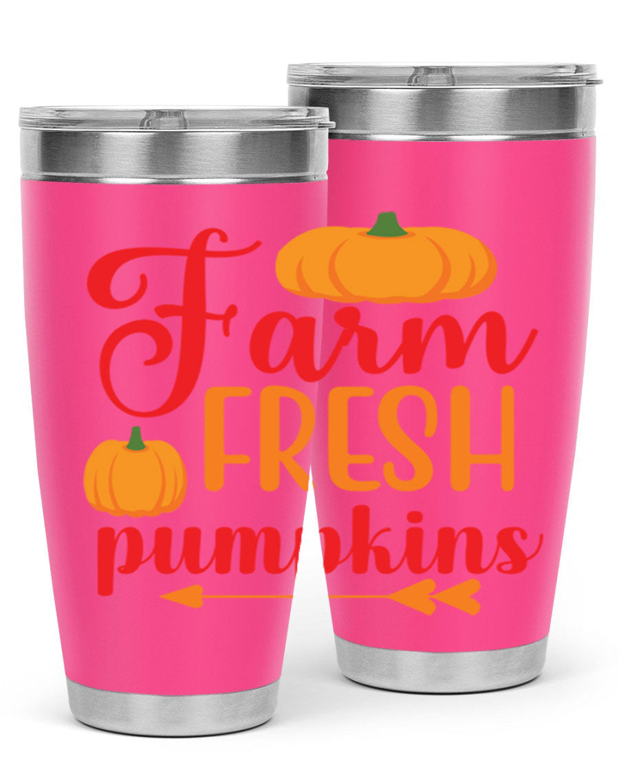 FarmFreshPumpkins 177# tumbler in stainless steel with a vibrant pumpkin design, perfect for hot and cold beverages.