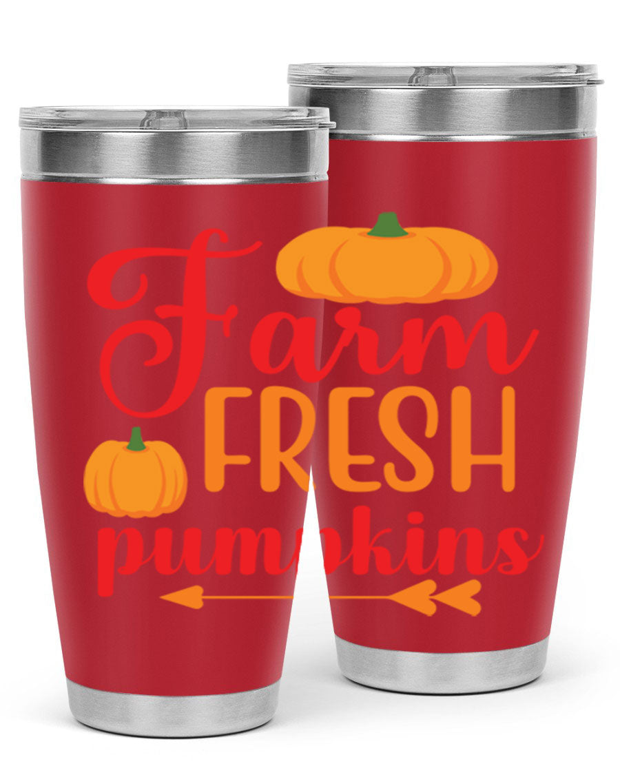 FarmFreshPumpkins 177# tumbler in stainless steel with a vibrant pumpkin design, perfect for hot and cold beverages.