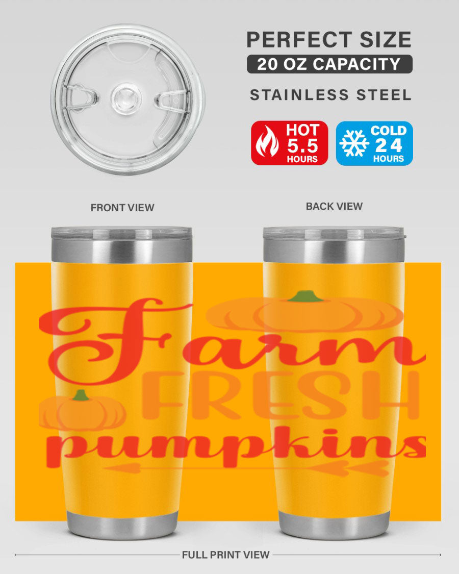 FarmFreshPumpkins 177# tumbler in stainless steel with a vibrant pumpkin design, perfect for hot and cold beverages.