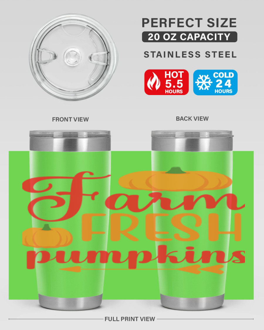 FarmFreshPumpkins 177# tumbler in stainless steel with a vibrant pumpkin design, perfect for hot and cold beverages.