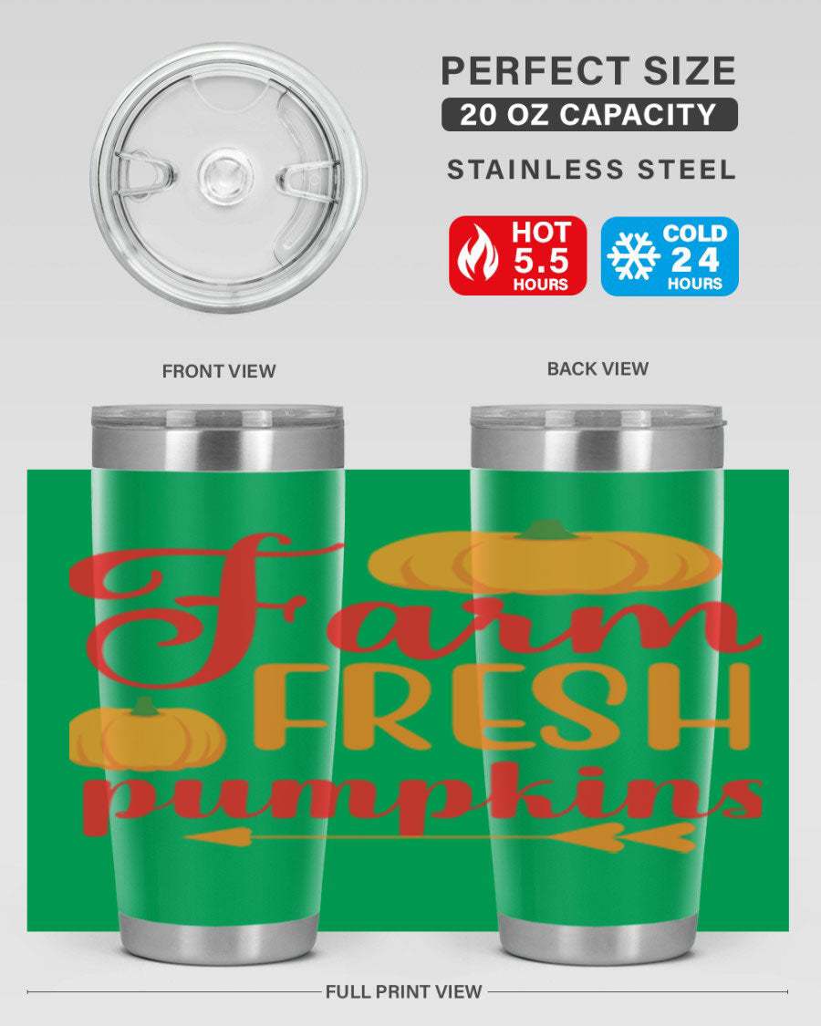 FarmFreshPumpkins 177# tumbler in stainless steel with a vibrant pumpkin design, perfect for hot and cold beverages.