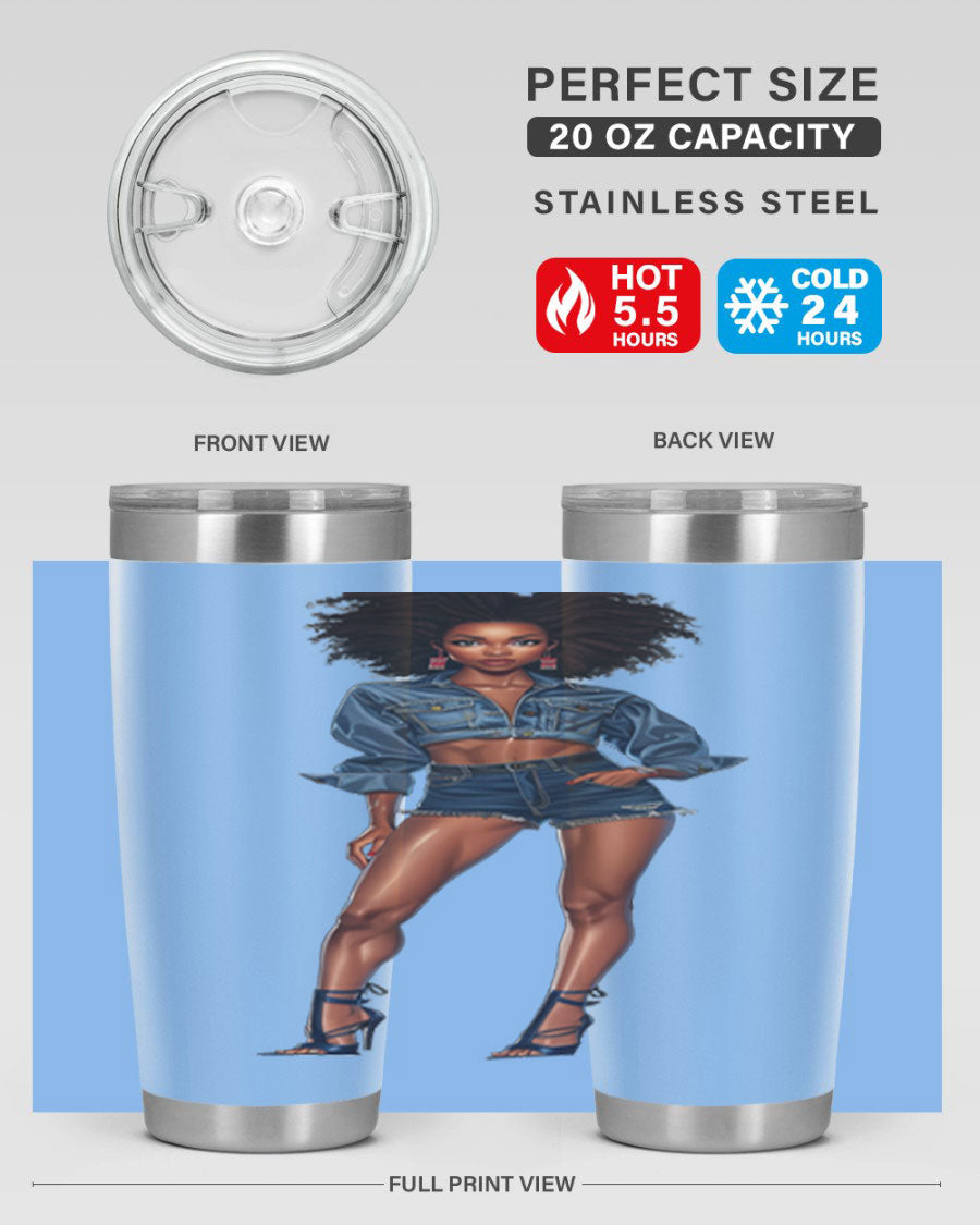 Fashion girl in indigo cotton tank top, showcasing stylish design and comfortable fit.