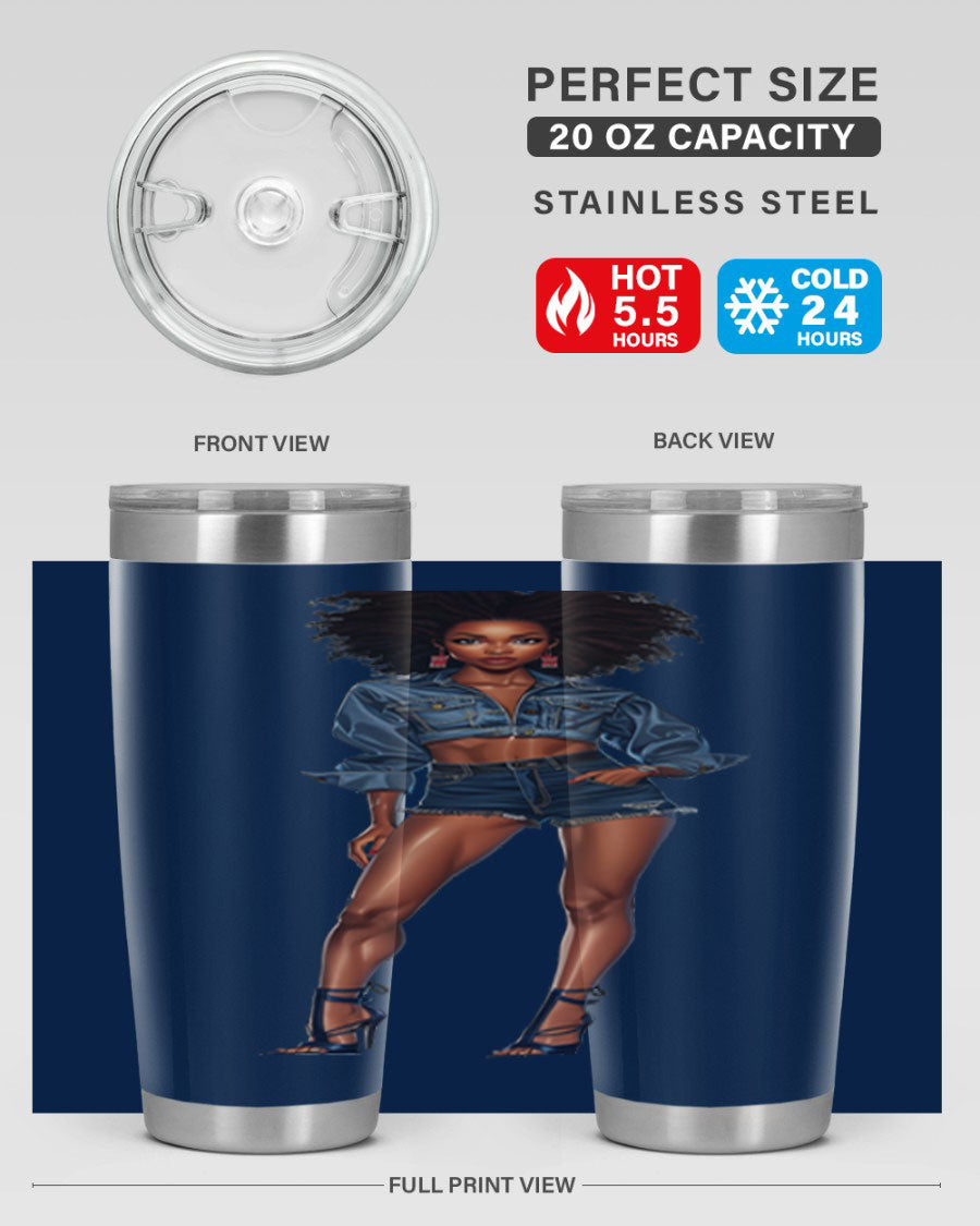 Fashion girl in indigo cotton tank top, showcasing stylish design and comfortable fit.