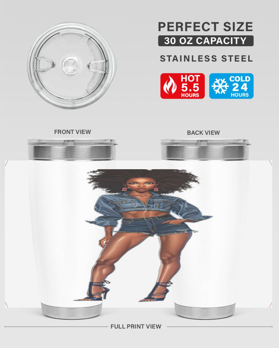 Fashion girl in indigo cotton tank top, showcasing stylish design and comfortable fit.