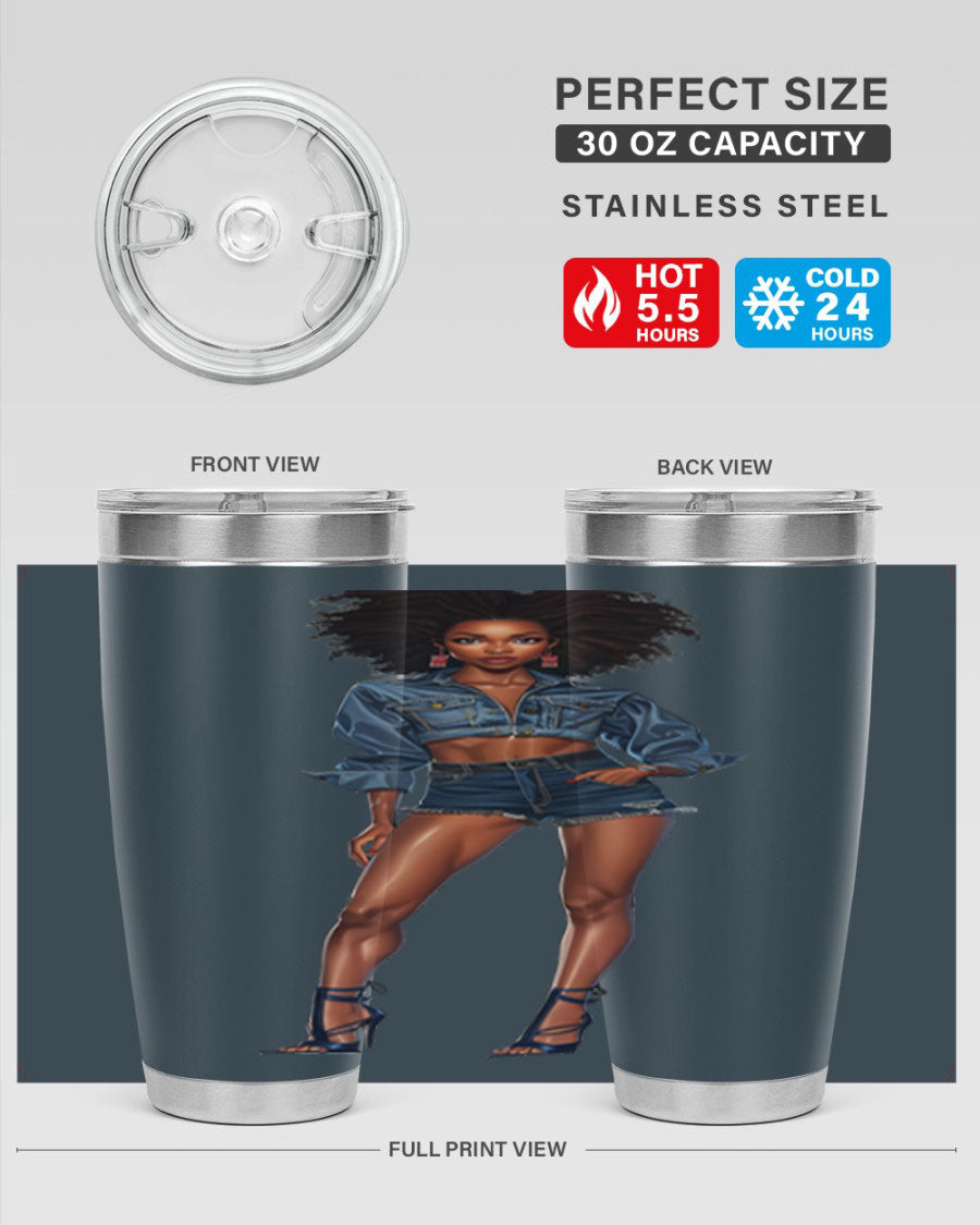 Fashion girl in indigo cotton tank top, showcasing stylish design and comfortable fit.