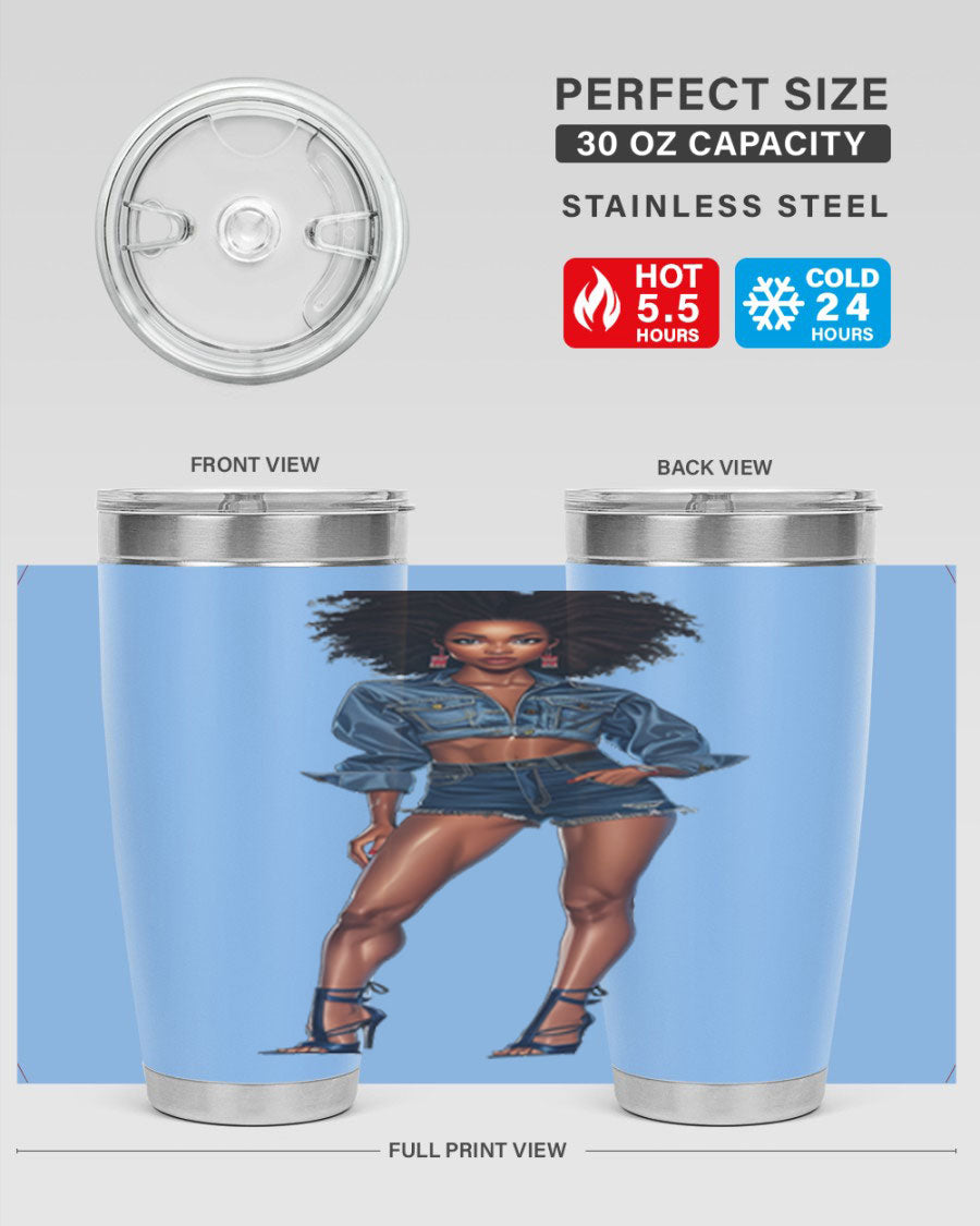 Fashion girl in indigo cotton tank top, showcasing stylish design and comfortable fit.