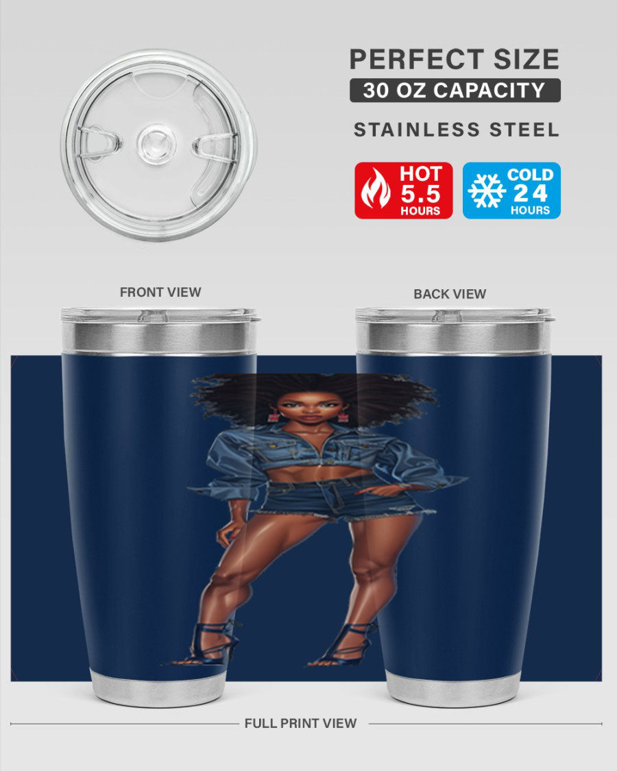 Fashion girl in indigo cotton tank top, showcasing stylish design and comfortable fit.