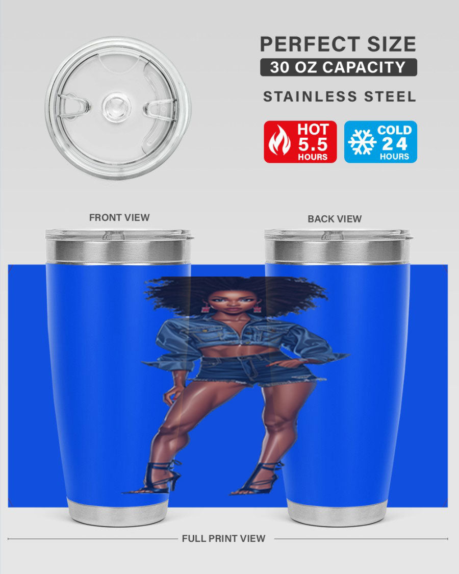 Fashion girl in indigo cotton tank top, showcasing stylish design and comfortable fit.