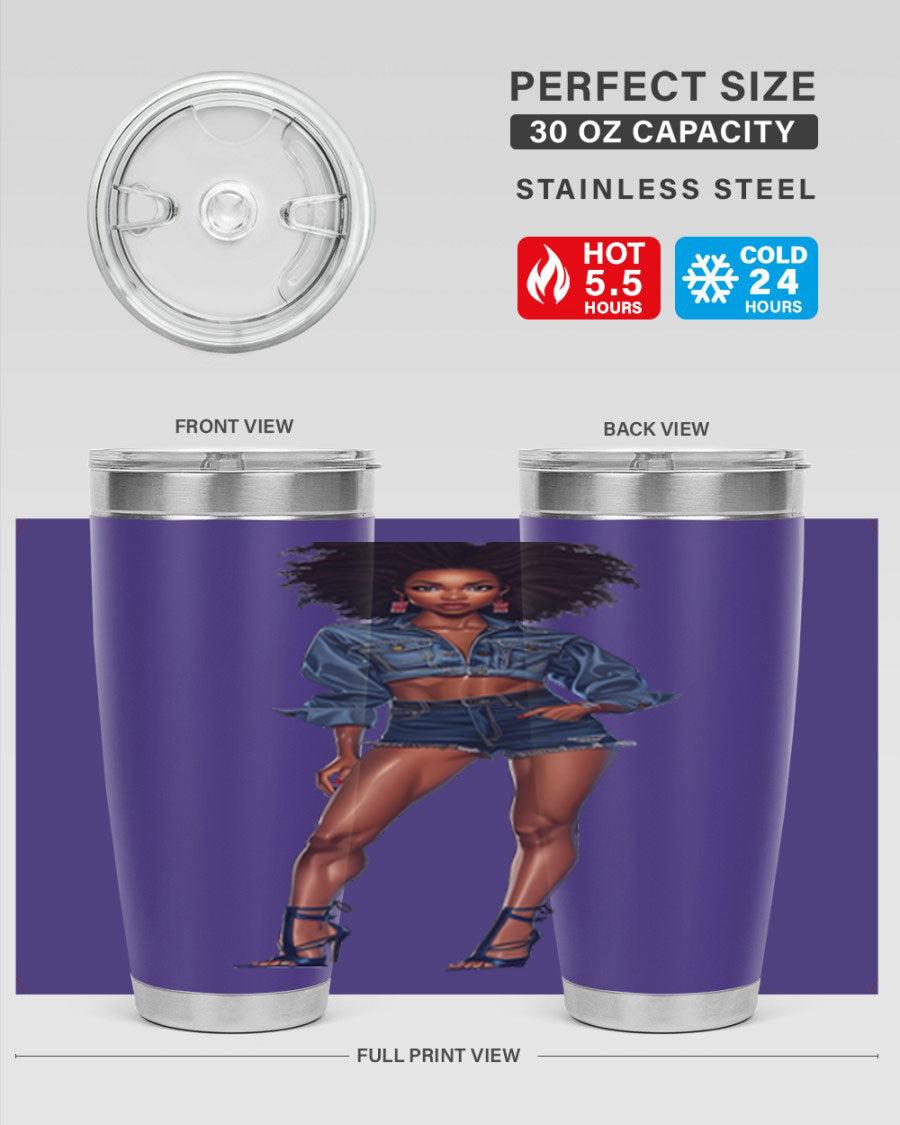 Fashion girl in indigo cotton tank top, showcasing stylish design and comfortable fit.