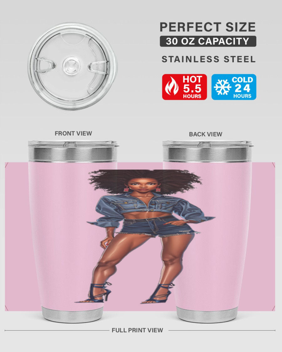 Fashion girl in indigo cotton tank top, showcasing stylish design and comfortable fit.