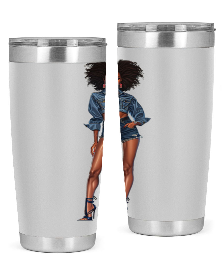 Fashion girl in indigo cotton tank top, showcasing stylish design and comfortable fit.