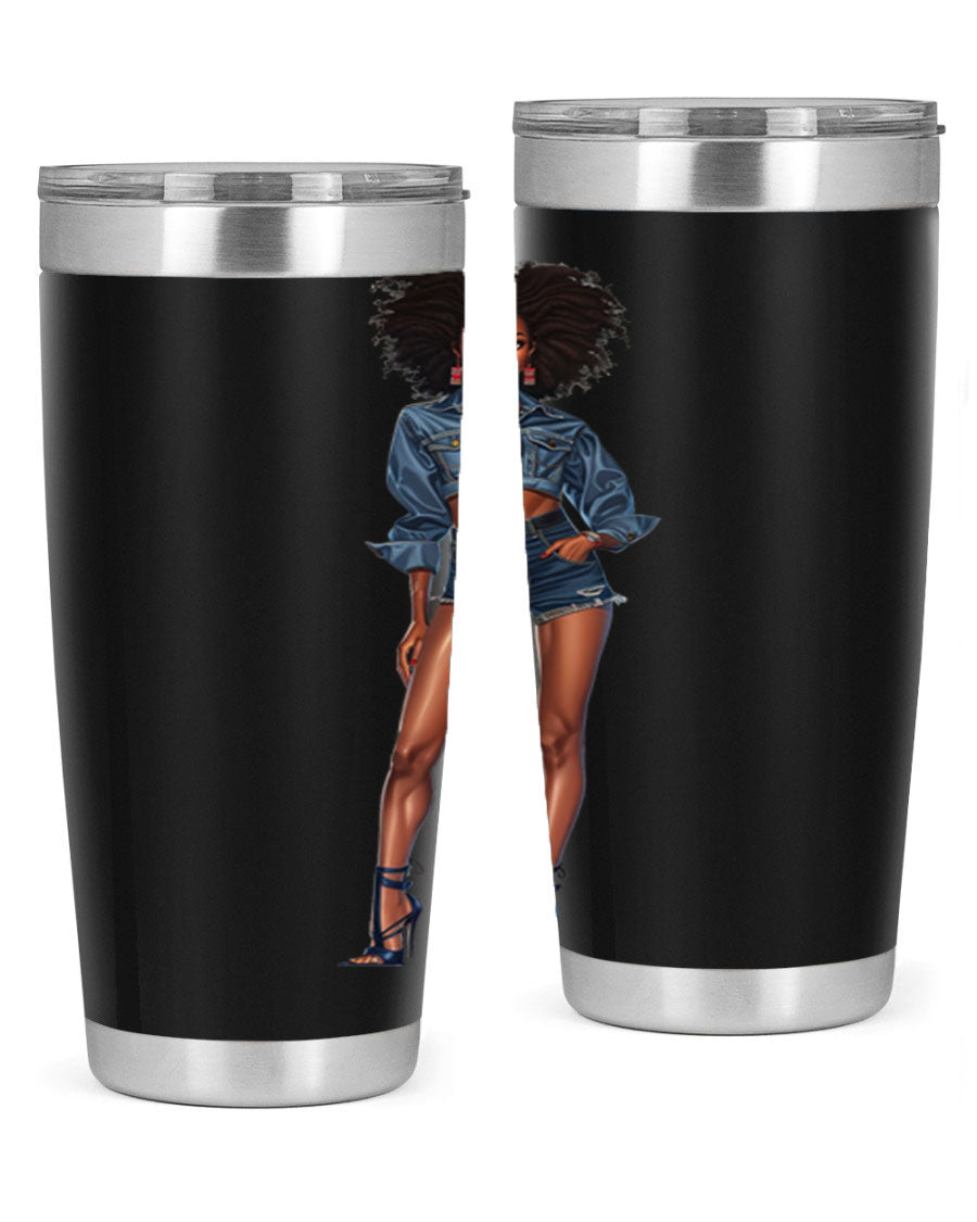 Fashion girl in indigo cotton tank top, showcasing stylish design and comfortable fit.